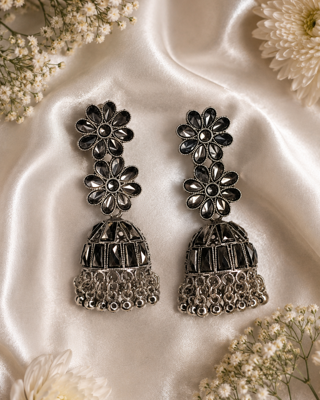 Oxidized Jhankaar Floral Jhumkis