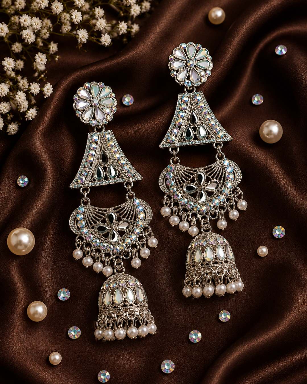Silver Diva Floral Jhumkis