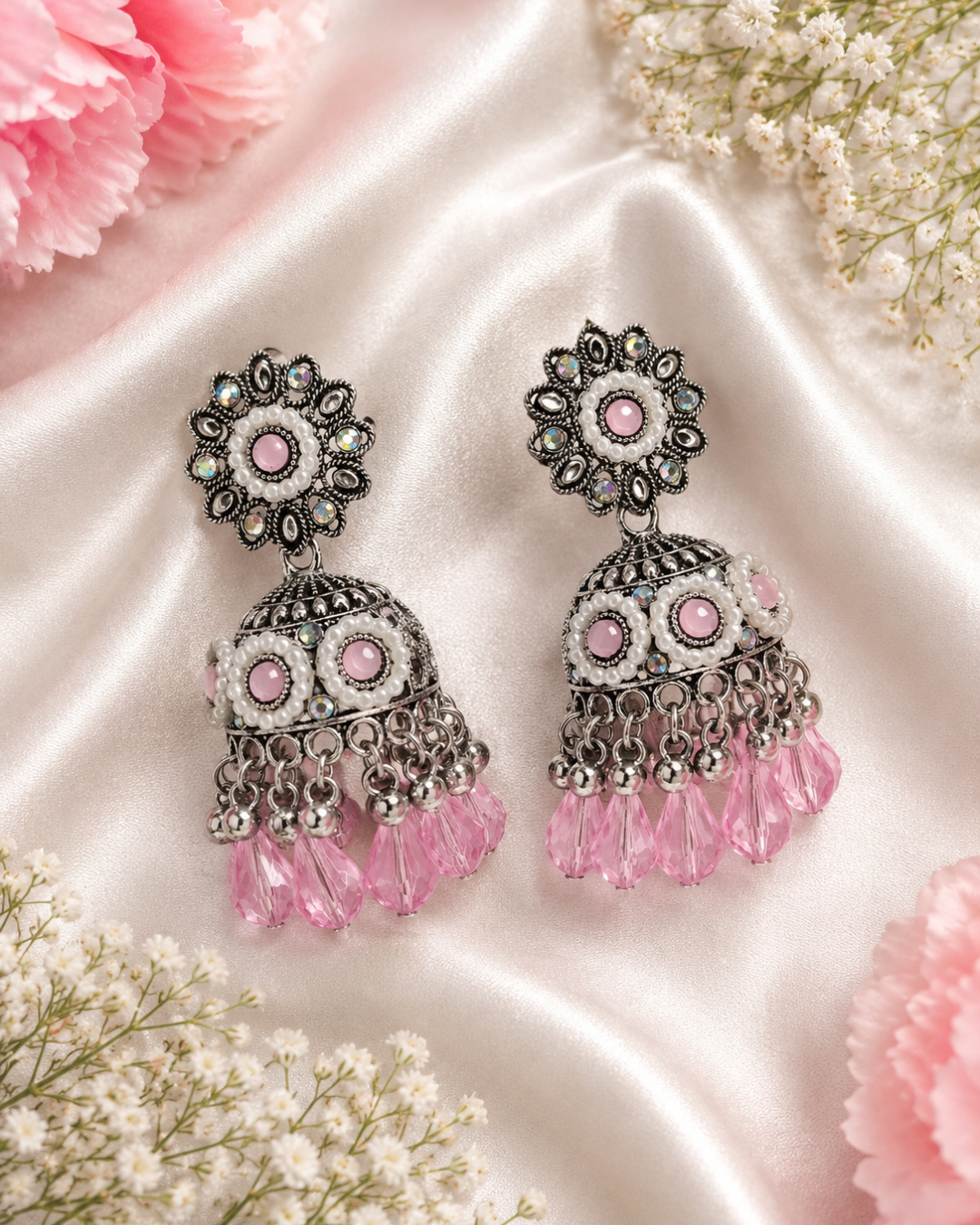 Pink Diva Floral Jhumkis