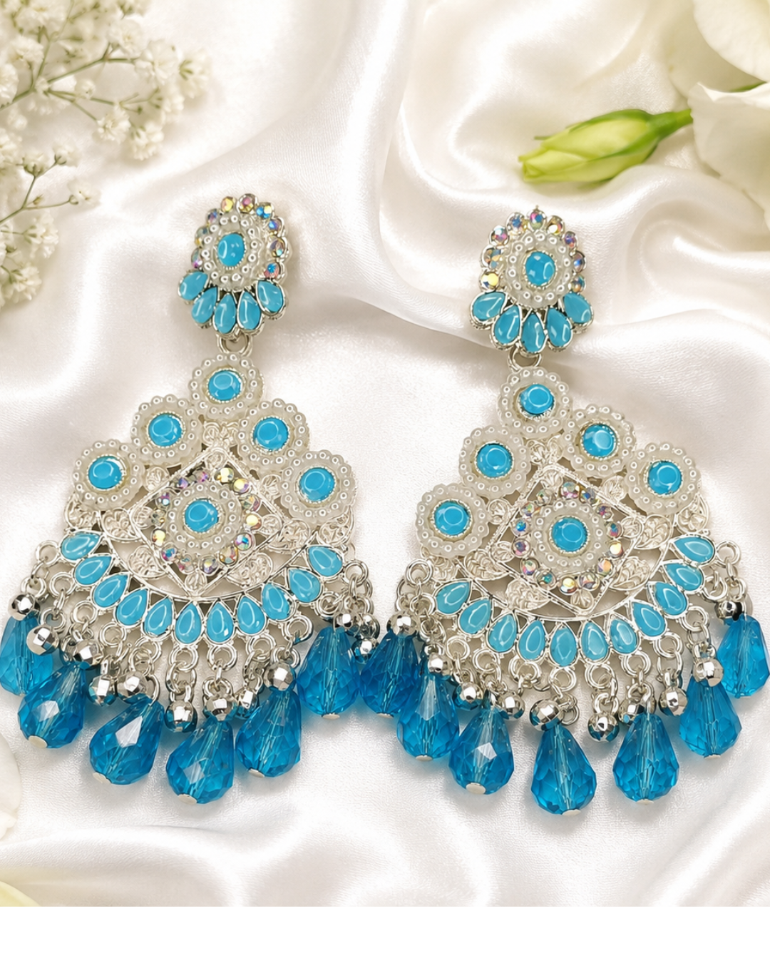 Blue Stunning Floral Chandbalis
