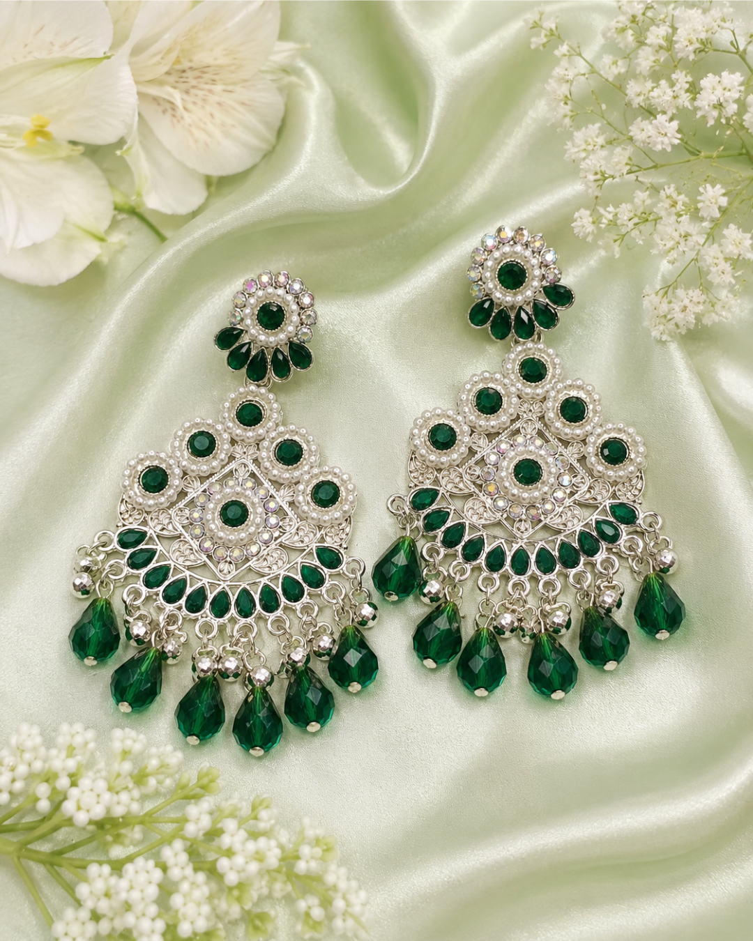 Green Stunning Floral Chandbalis