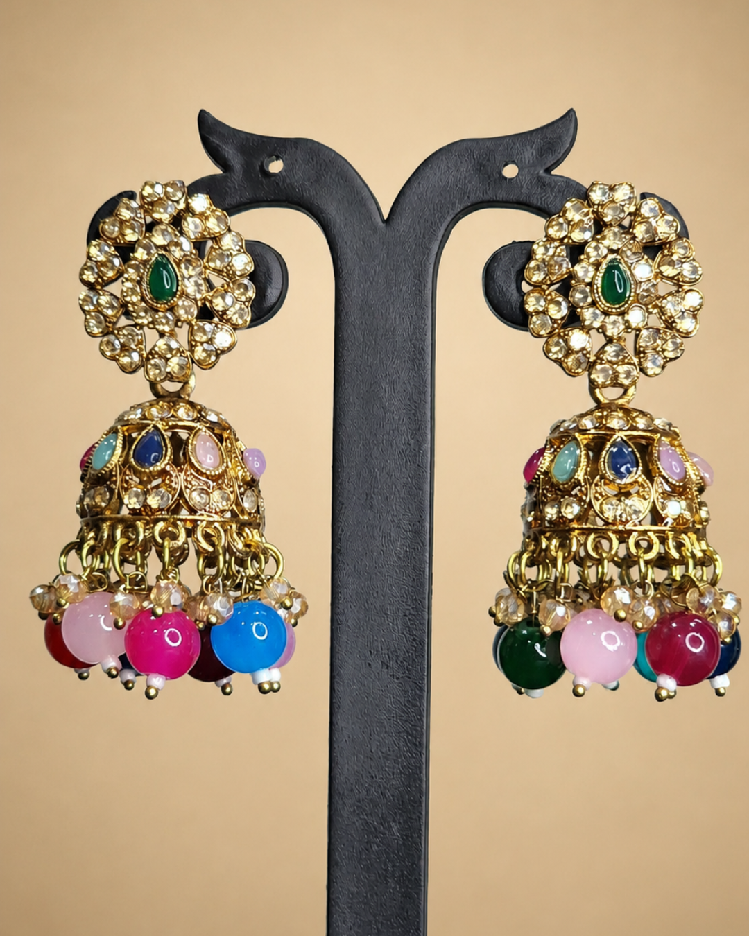 Colourful Glamorous Crystal Jhumkis