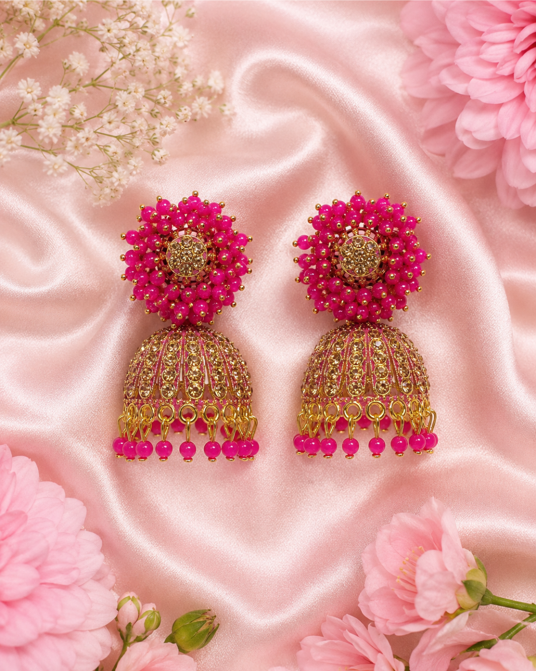Rani Pink Diva Cluster Jhumkis