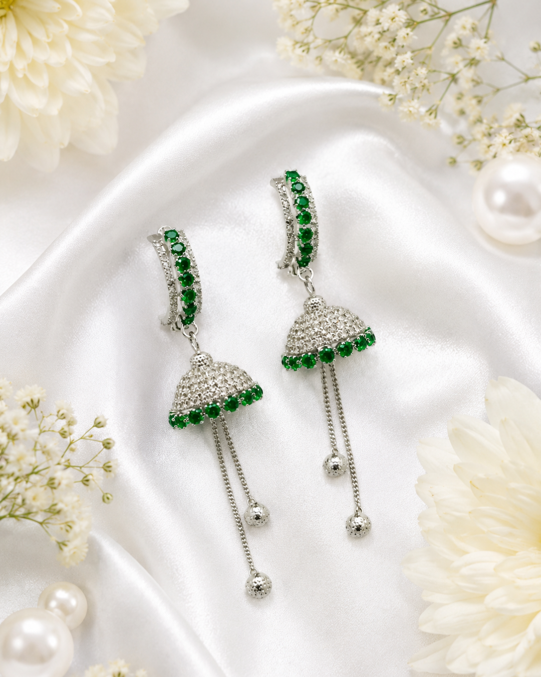 Green Diamond Jhilmil Jhumkis