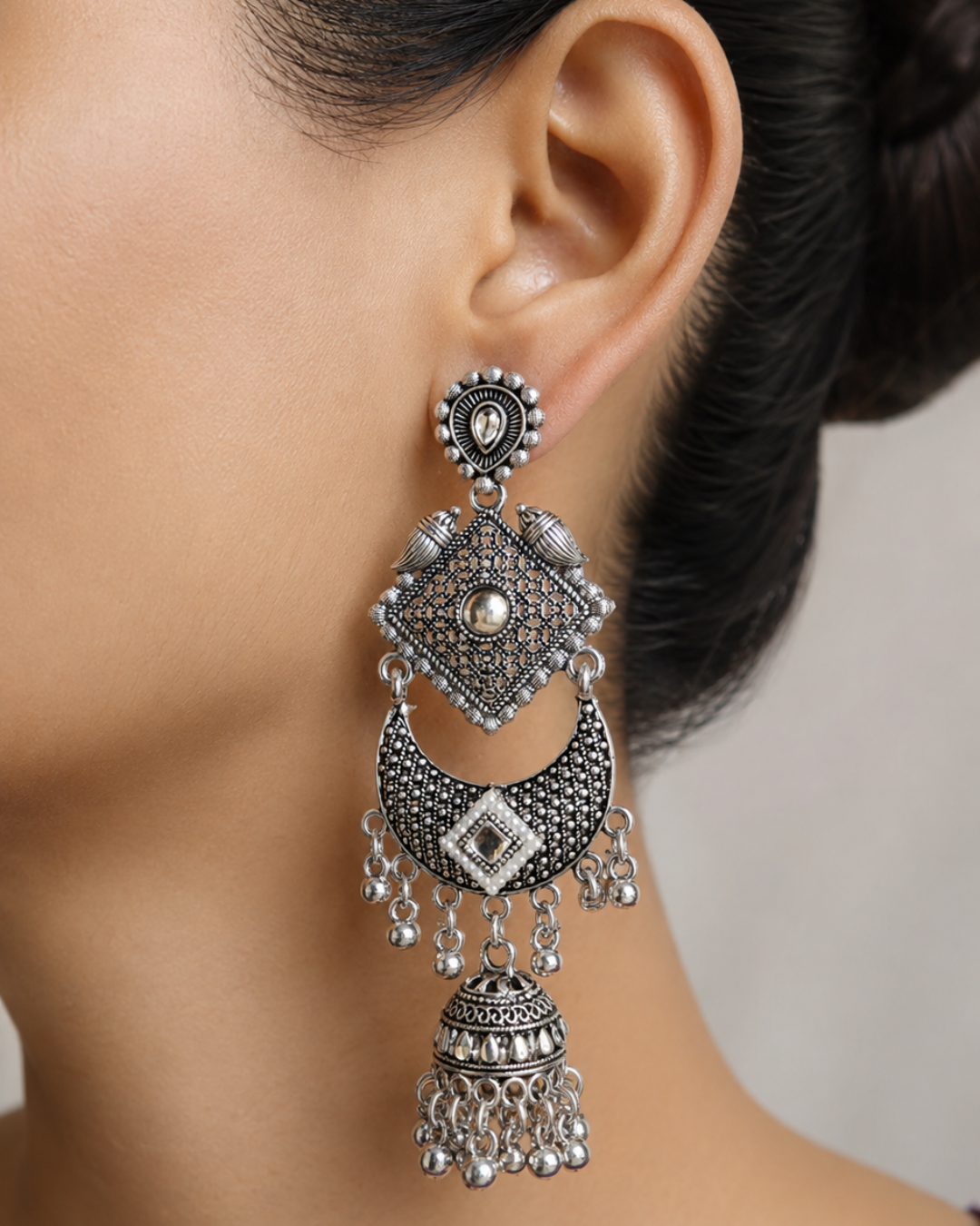 Oxidized Diva Chand Jhumkis
