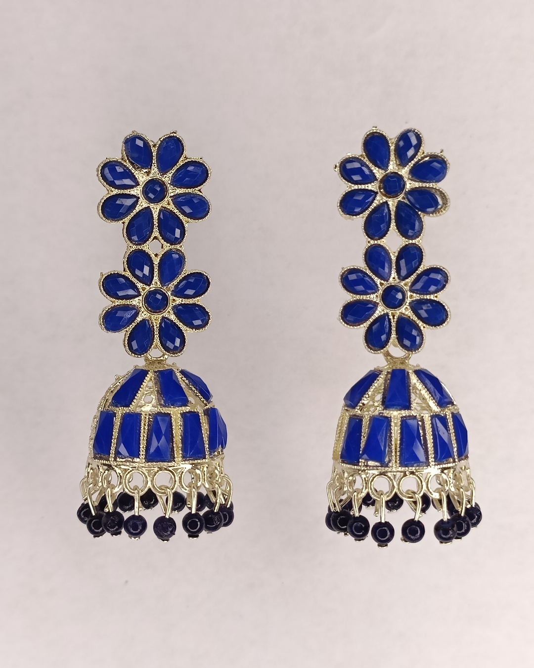 Blue Jhankaar Floral Jhumkis
