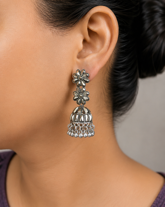Oxidized Jhankaar Floral Jhumkis