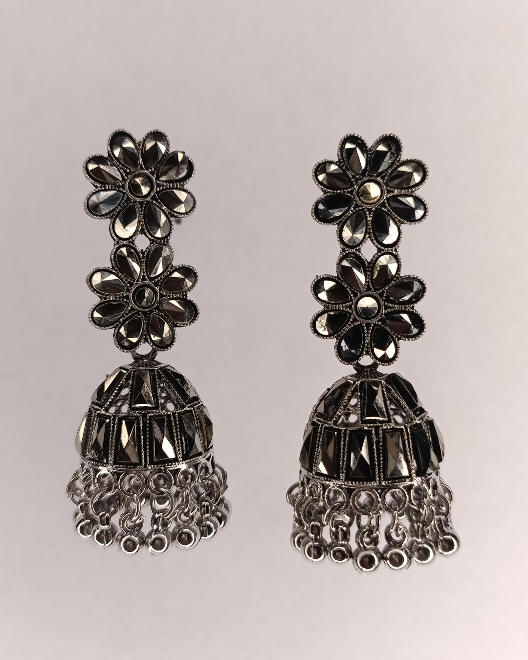 Oxidized Jhankaar Floral Jhumkis