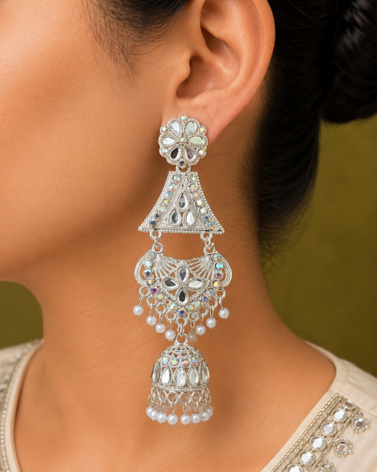 Silver Diva Floral Jhumkis