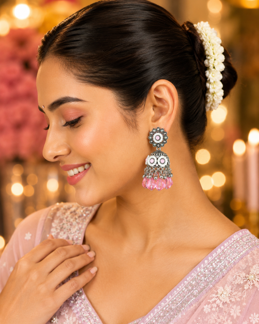 Pink Diva Floral Jhumkis