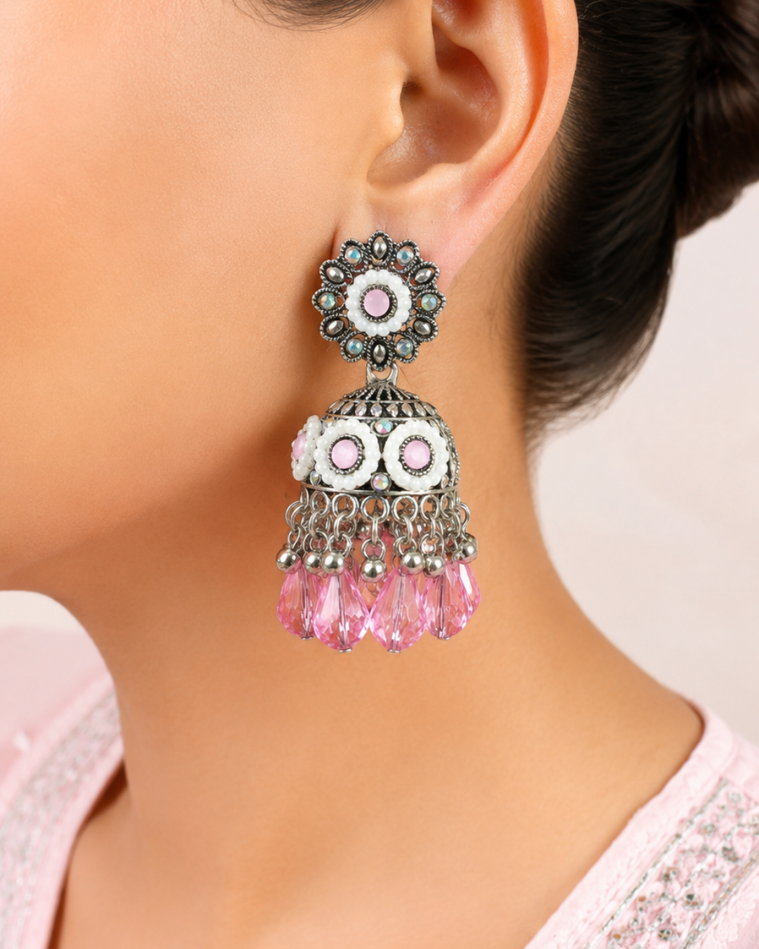 Pink Diva Floral Jhumkis