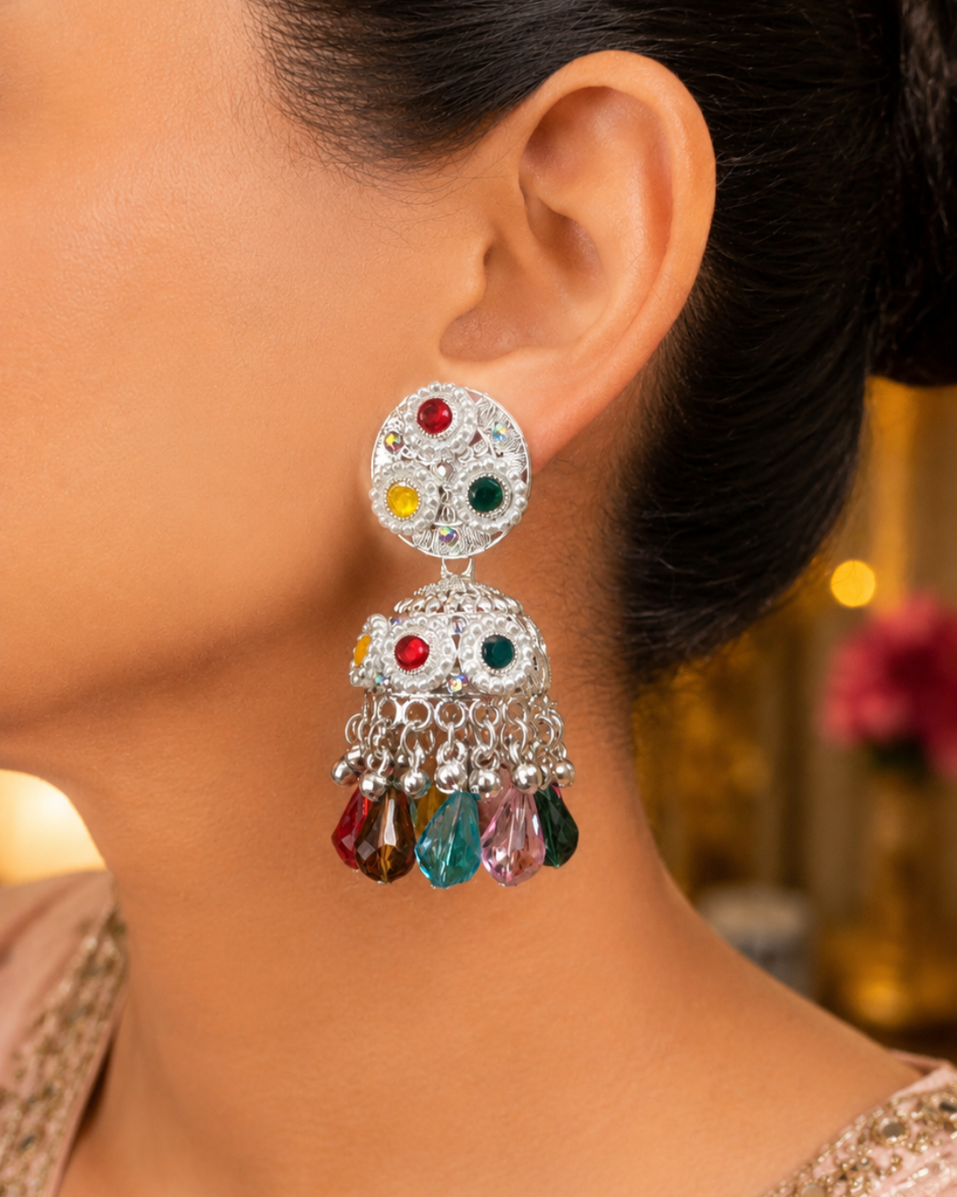Multi-colored Diva Floral Jhumkis