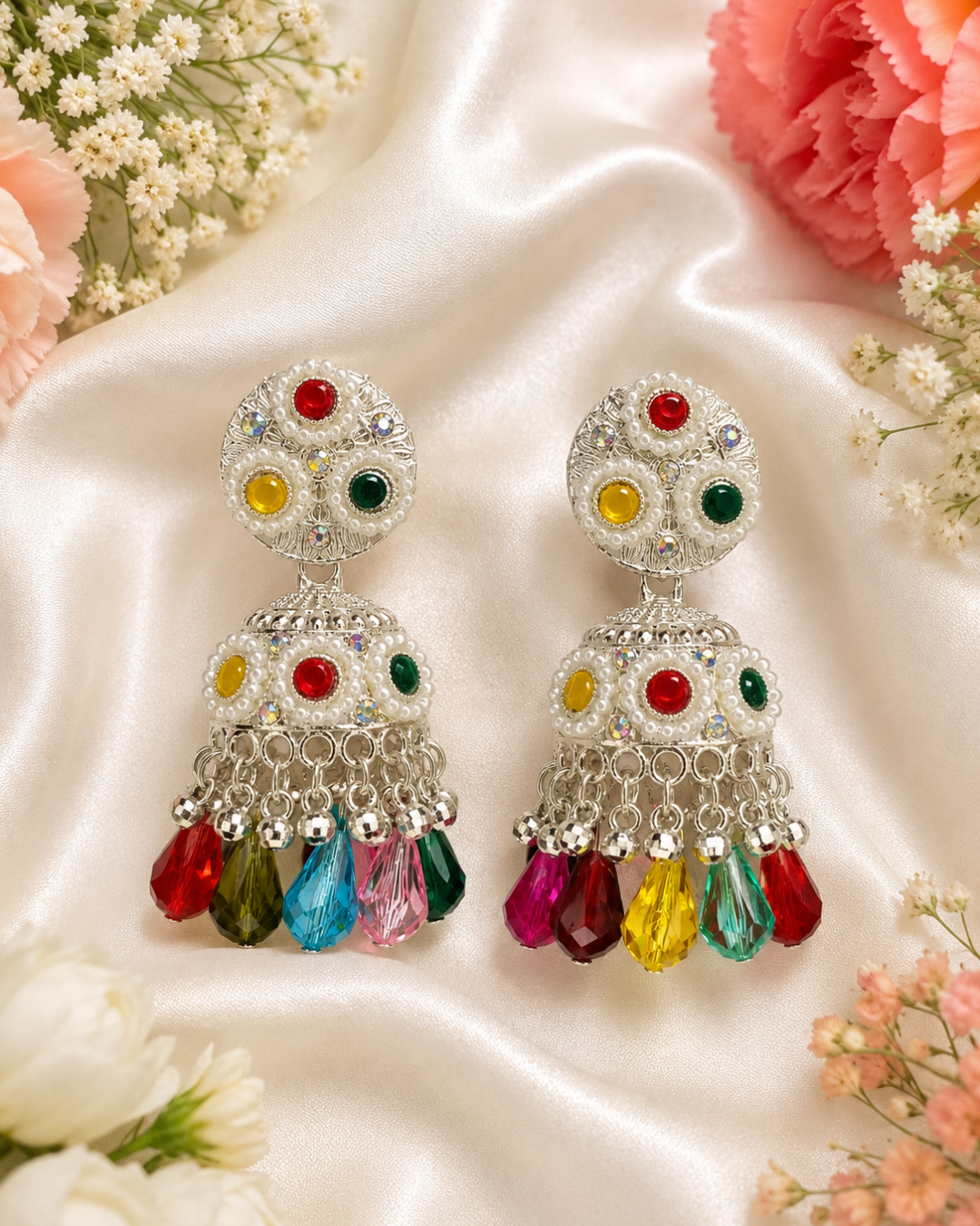 Multi-colored Diva Floral Jhumkis