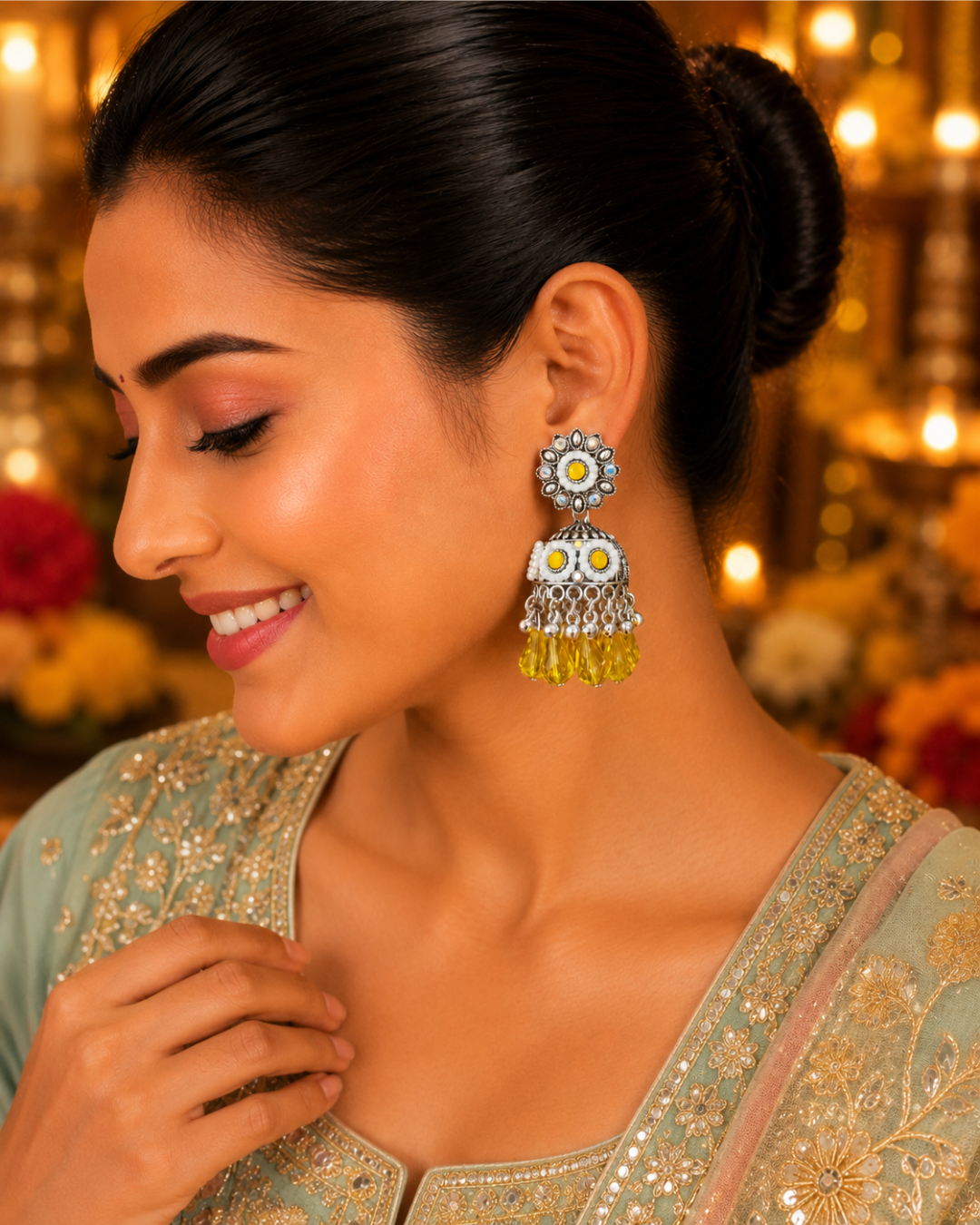 Yellow Diva Floral Jhumkis