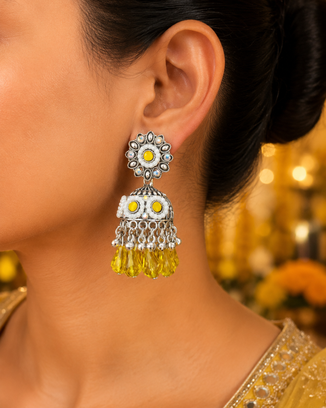Yellow Diva Floral Jhumkis