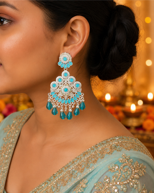 Blue Stunning Floral Chandbalis