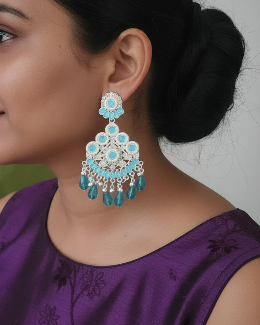 Blue Stunning Floral Chandbalis