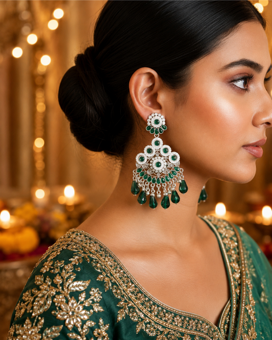 Green Stunning Floral Chandbalis