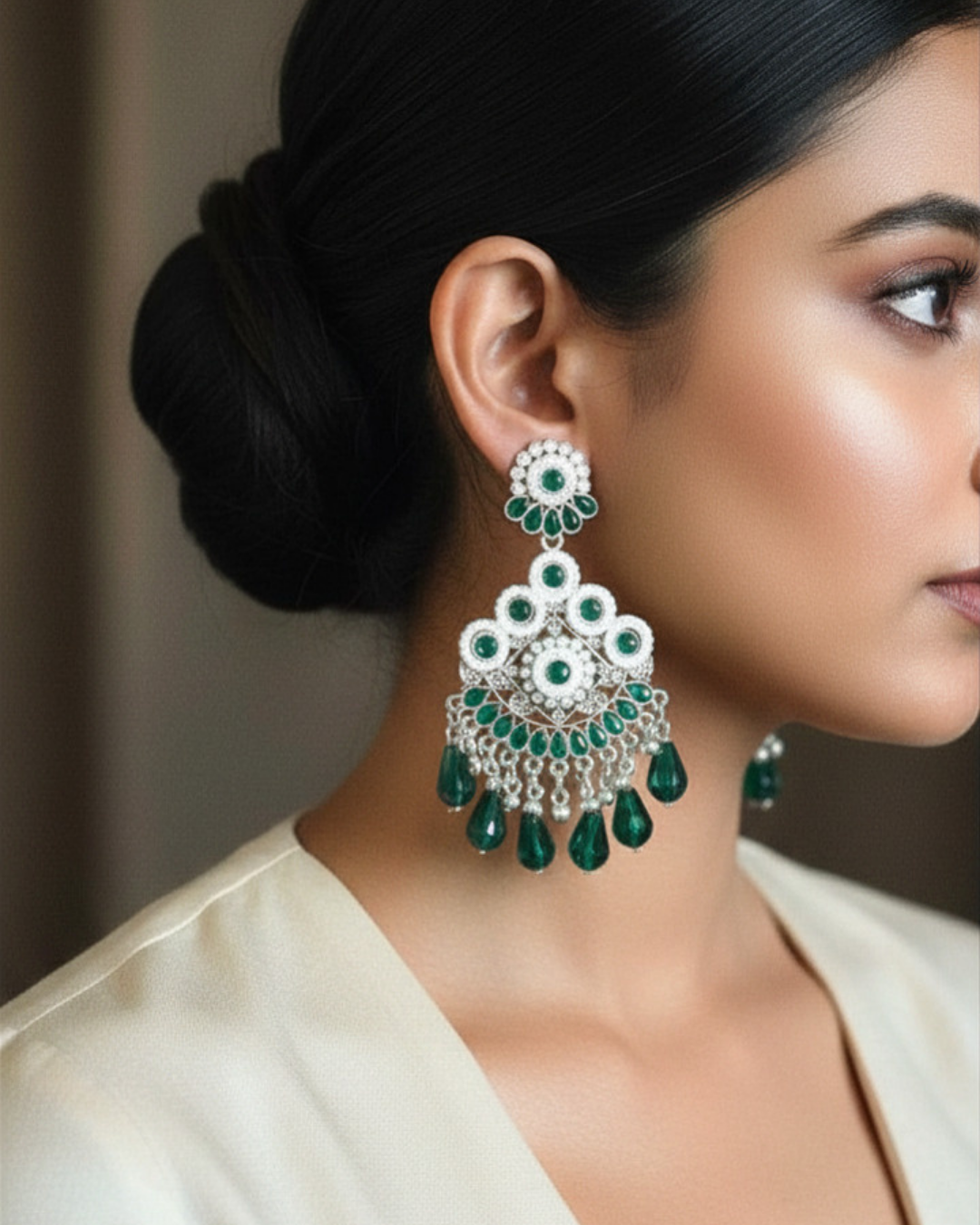 Green Stunning Floral Chandbalis