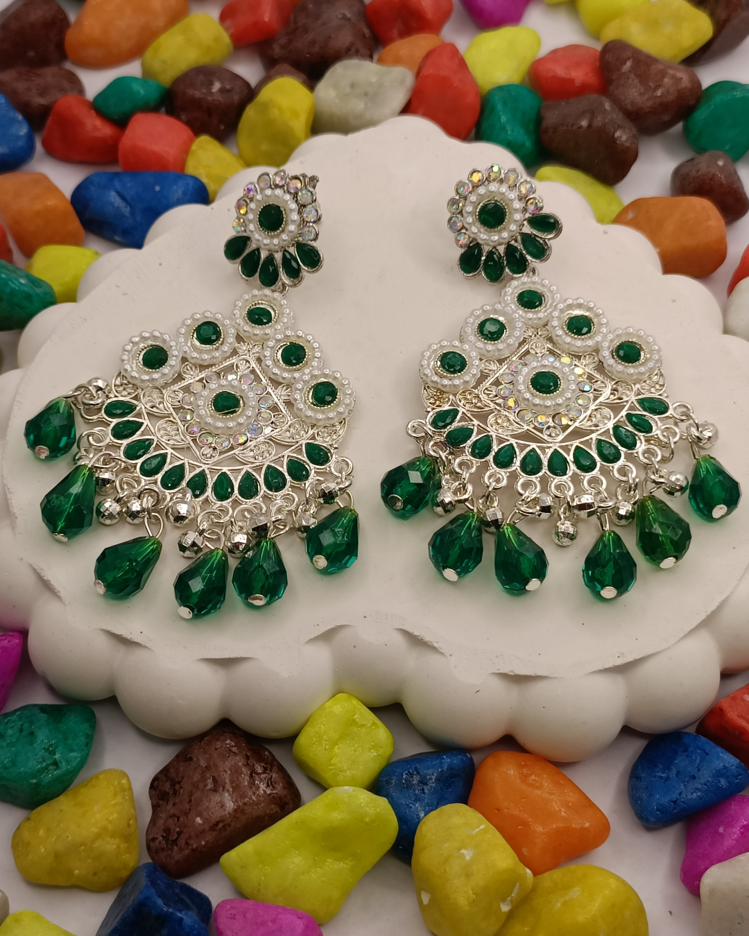 Green Stunning Floral Chandbalis