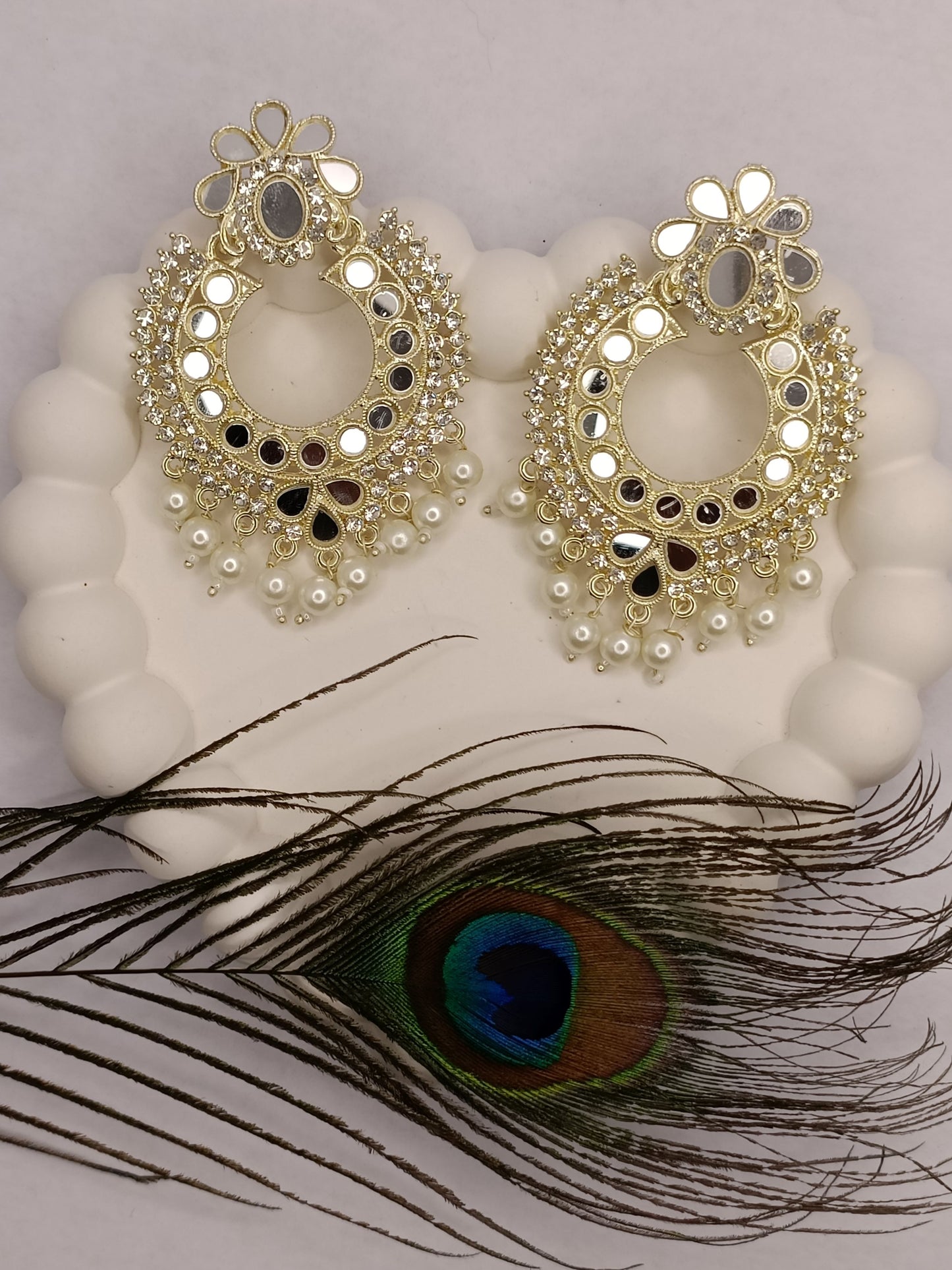Elegant Silver Mirror Chandbalis