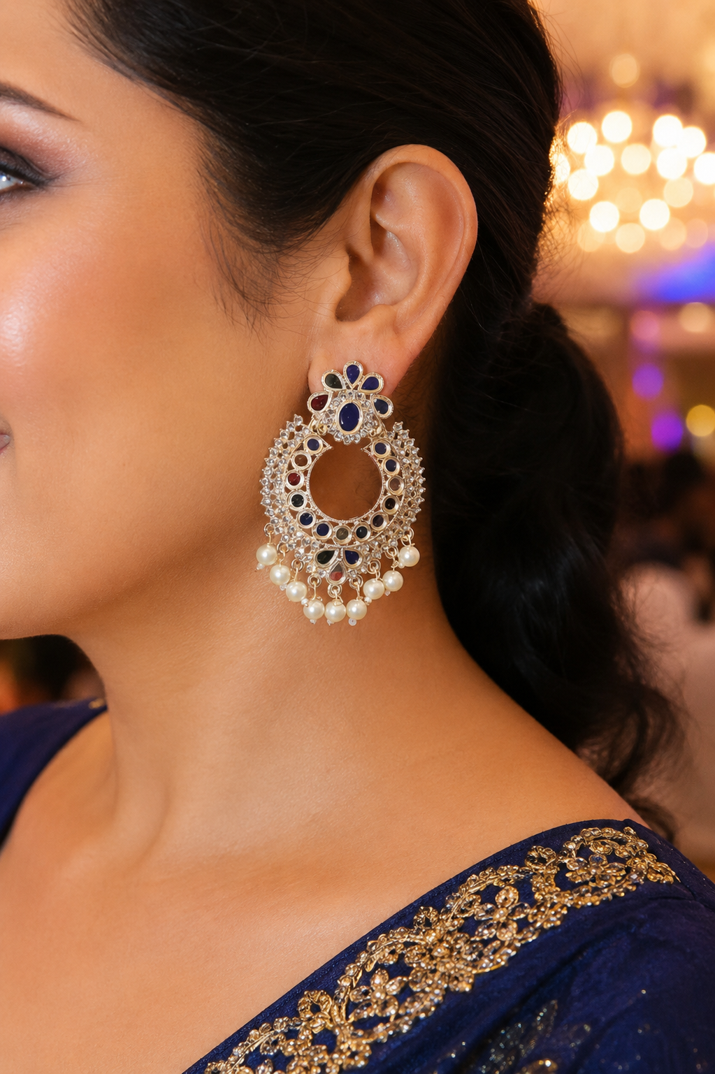 Elegant Silver Mirror Chandbalis