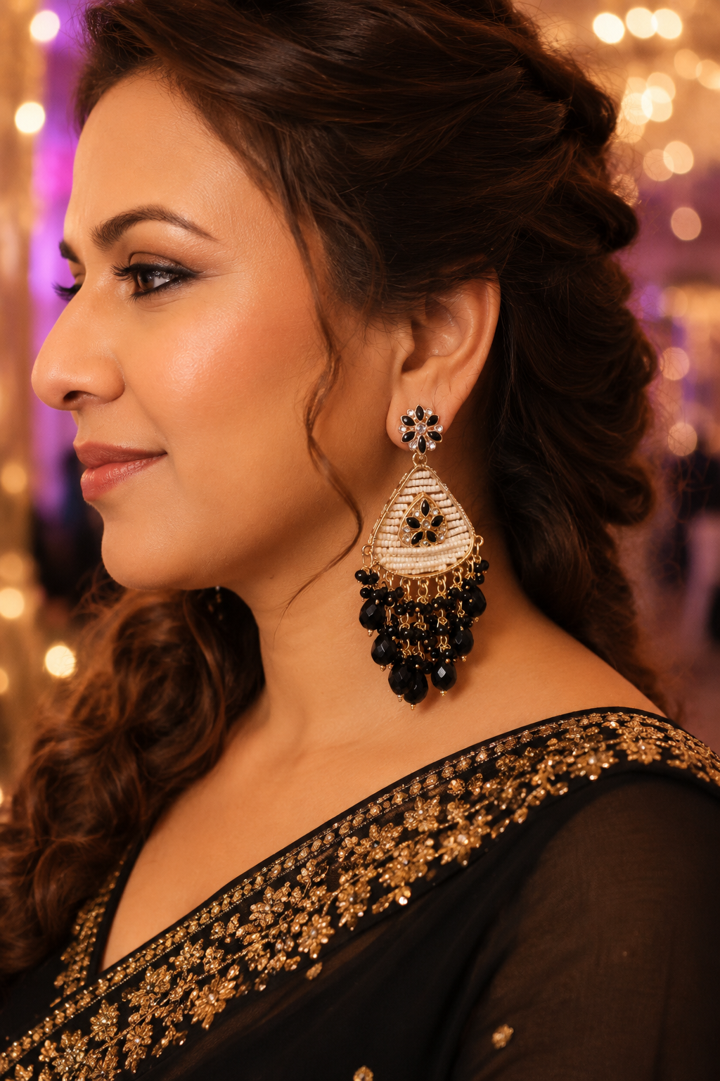 Black Elegant Chandbali Earrings