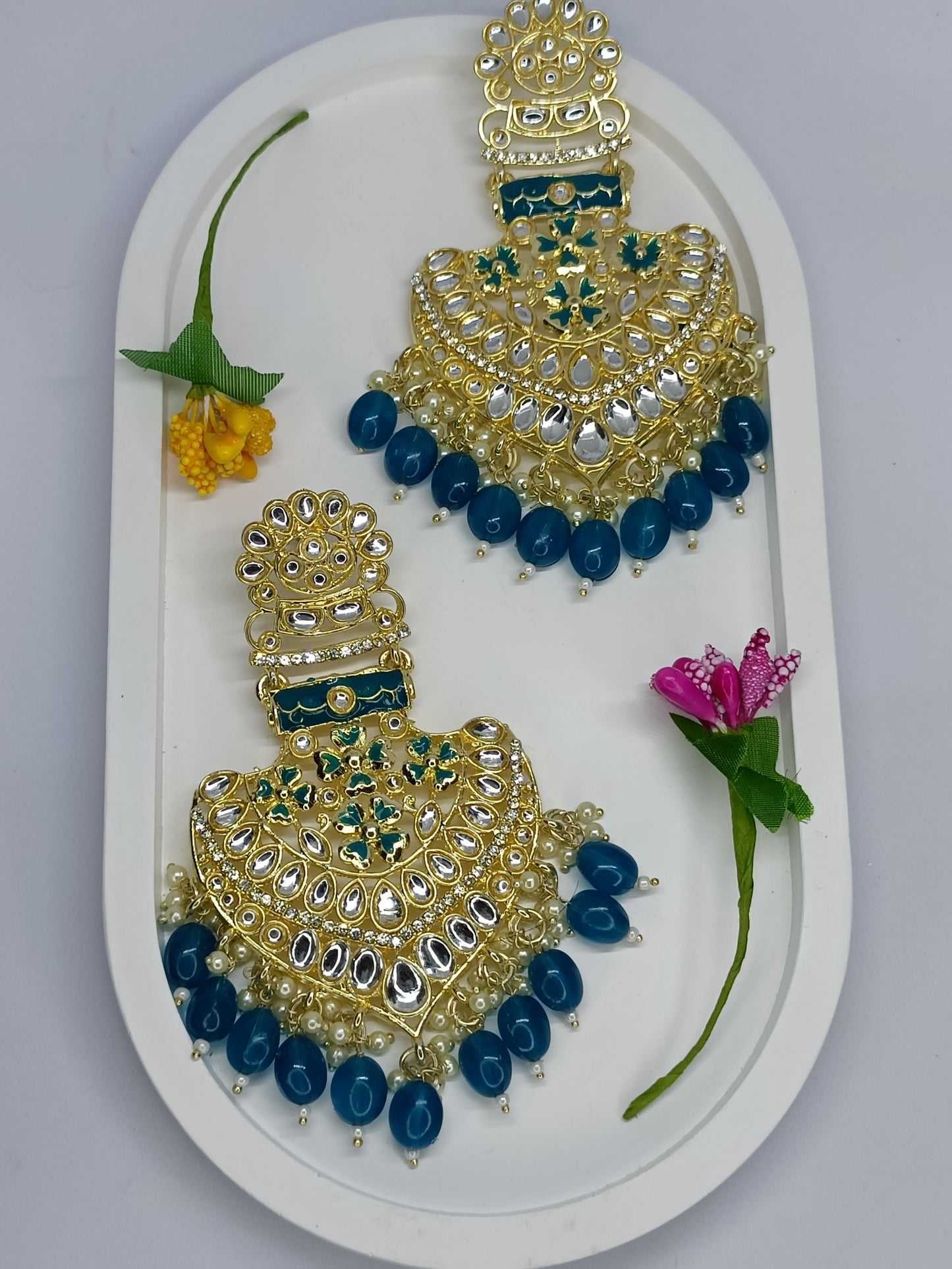 Blue Regal Kundan Chandaliers