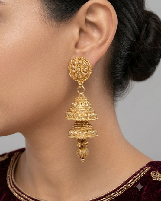 Golden Noor Jhumkis - 2 tier