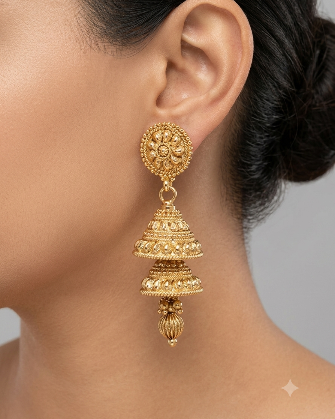 Golden Noor Jhumkis - 2 tier