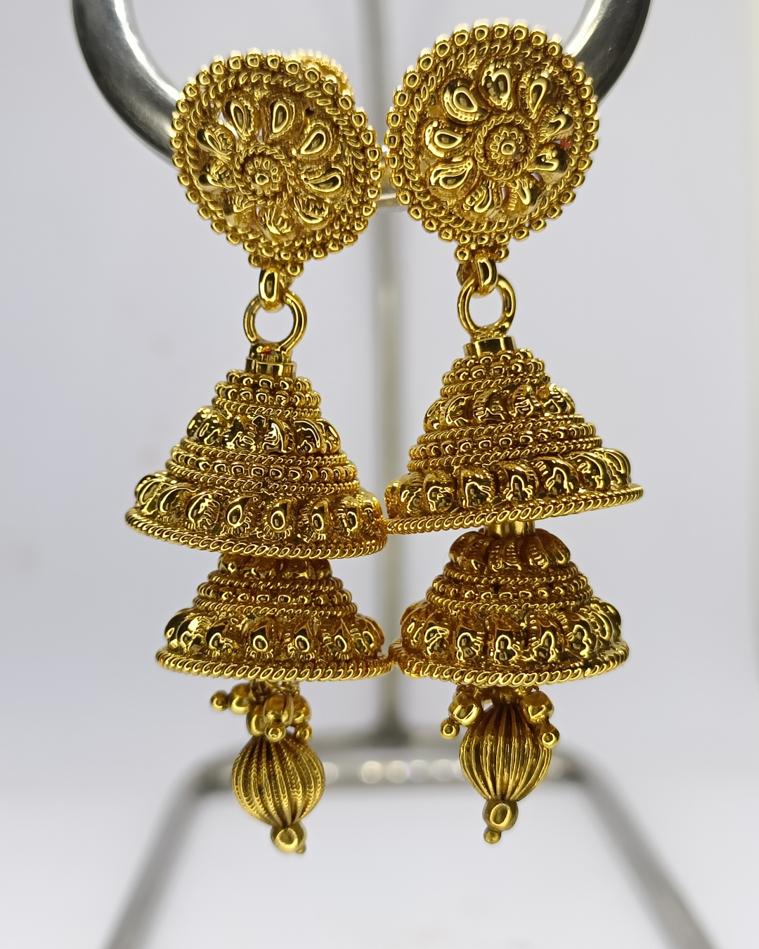 Golden Noor Jhumkis - 2 tier