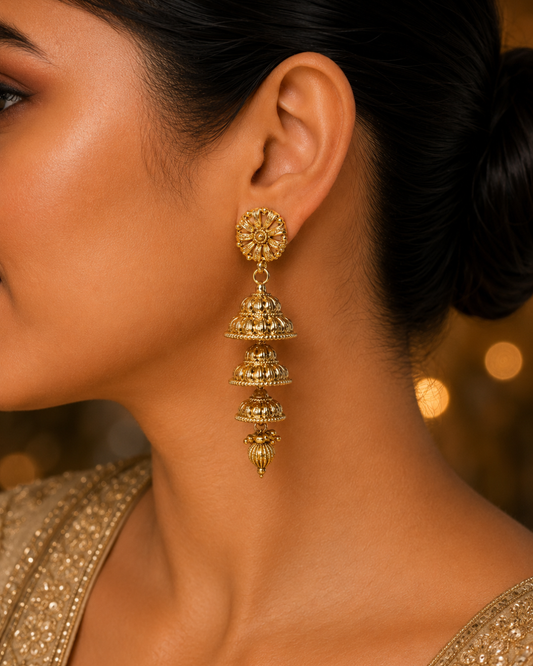 Golden Noor Jhumkis - 3 tier