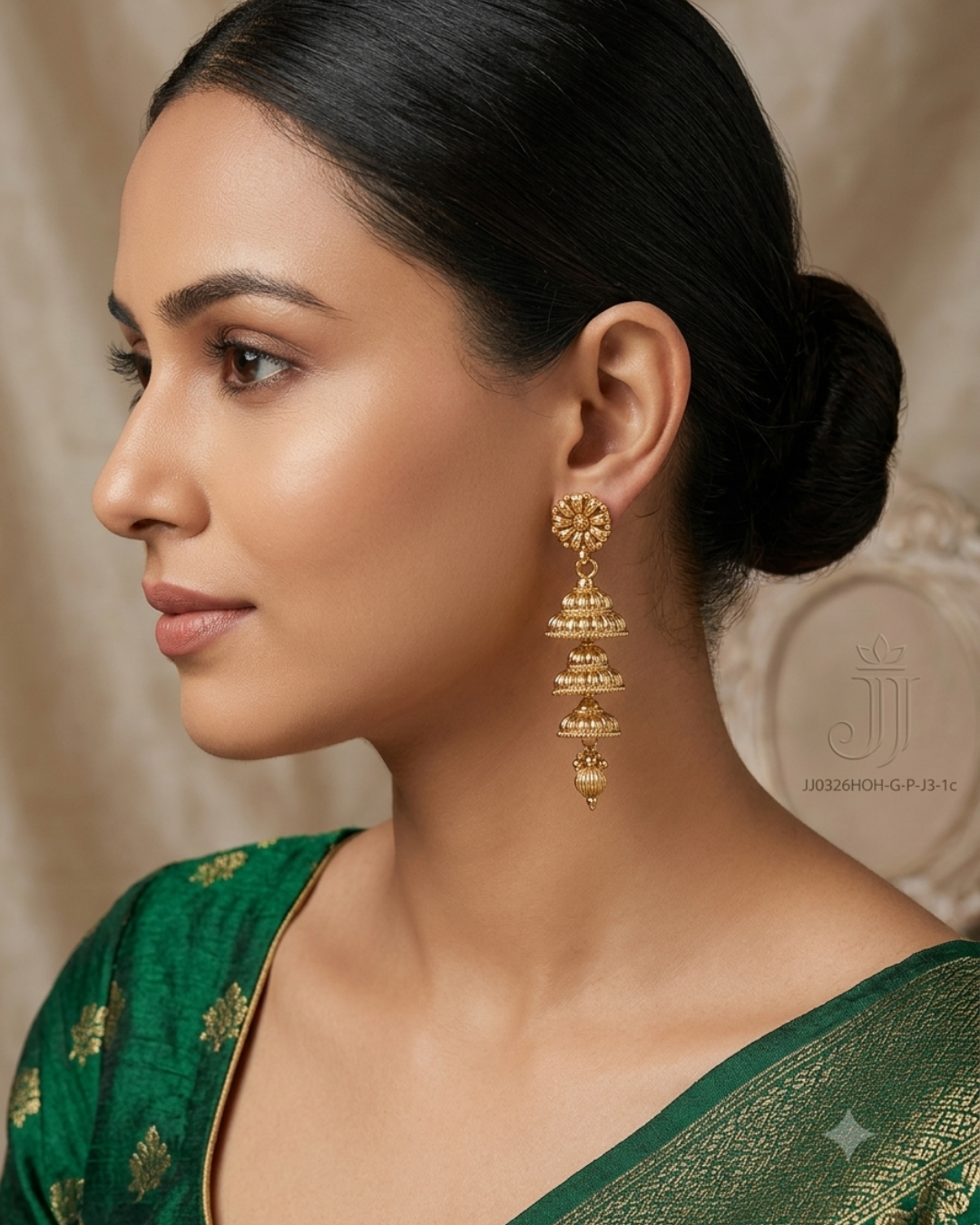 Golden Noor Jhumkis - 3 tier