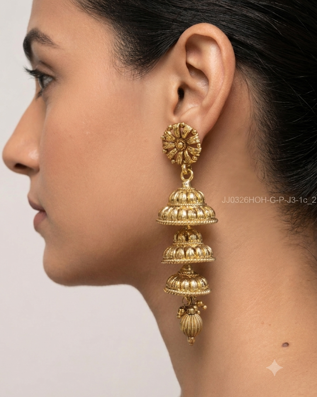 Golden Noor Jhumkis - 3 tier
