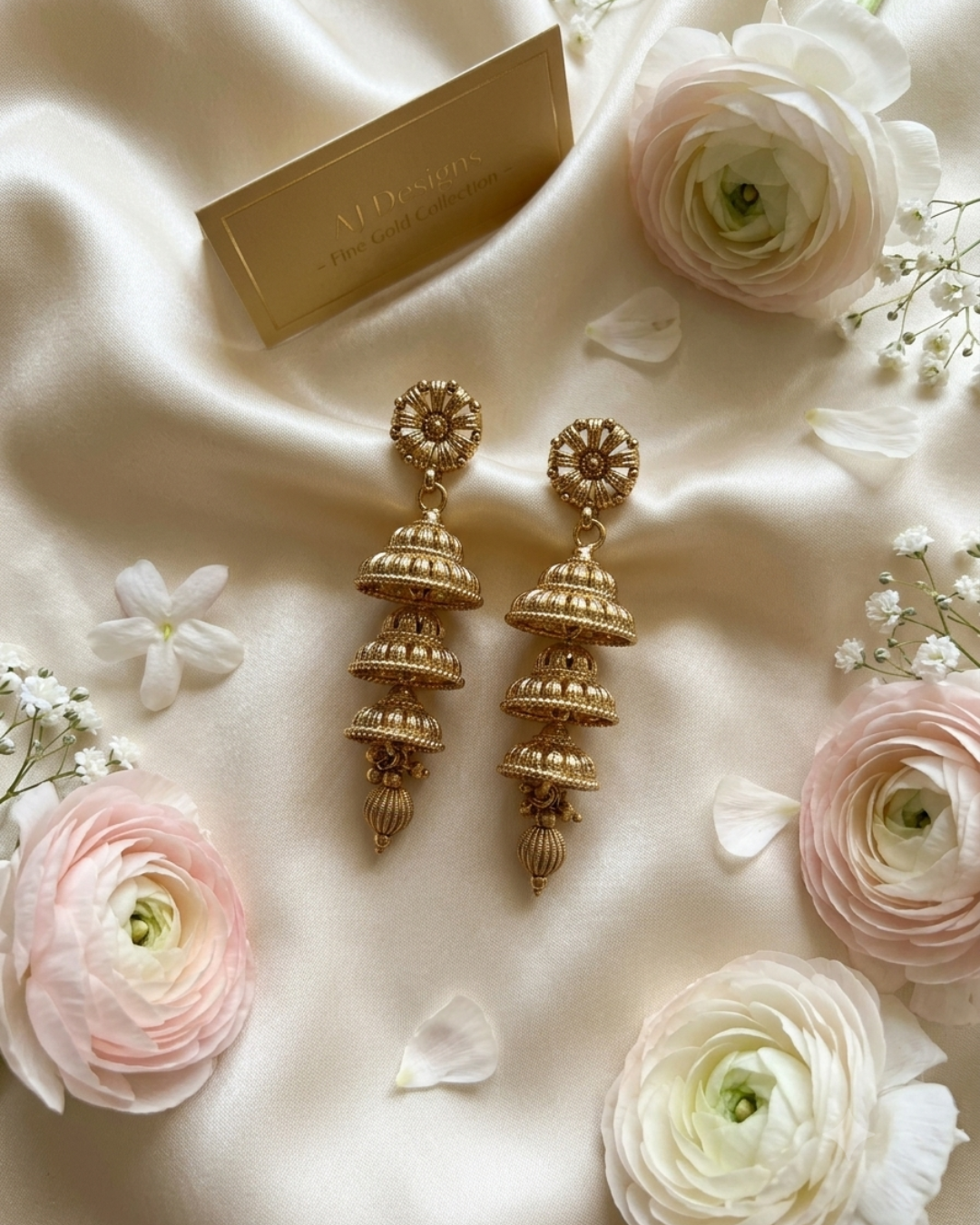Golden Noor Jhumkis - 3 tier