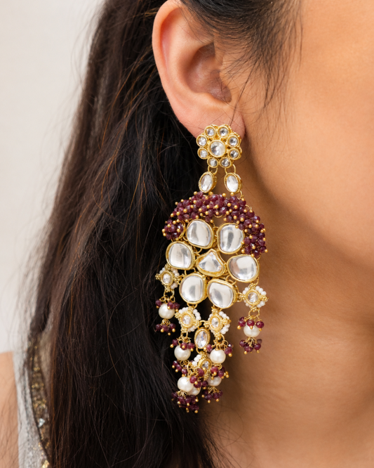 Maroon Royal Kundan Chandaliers