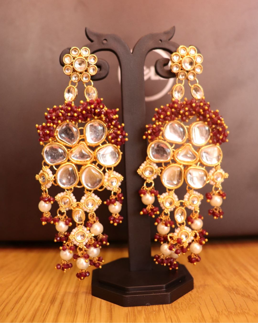 Maroon Royal Kundan Chandaliers