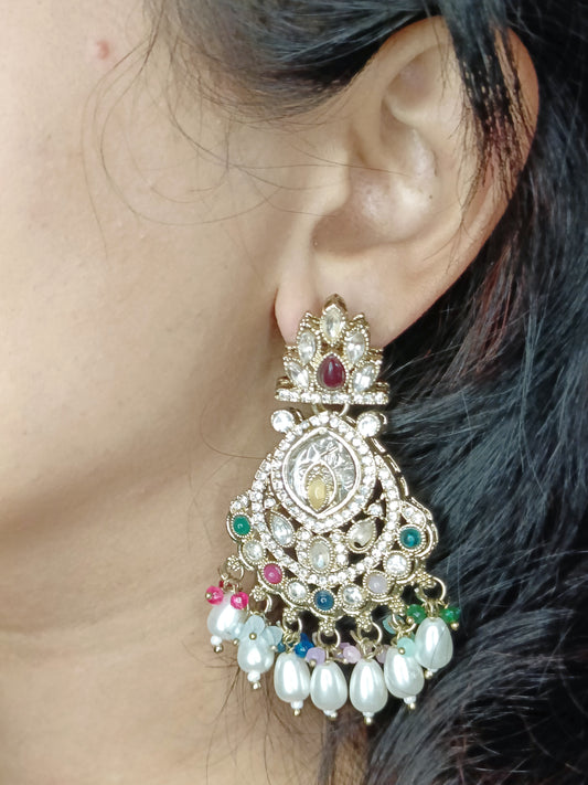 Multicolor Kundan Chandni Chandbali
