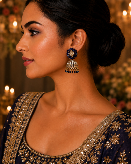 Midnight Blue Diva Cluster Jhumkis