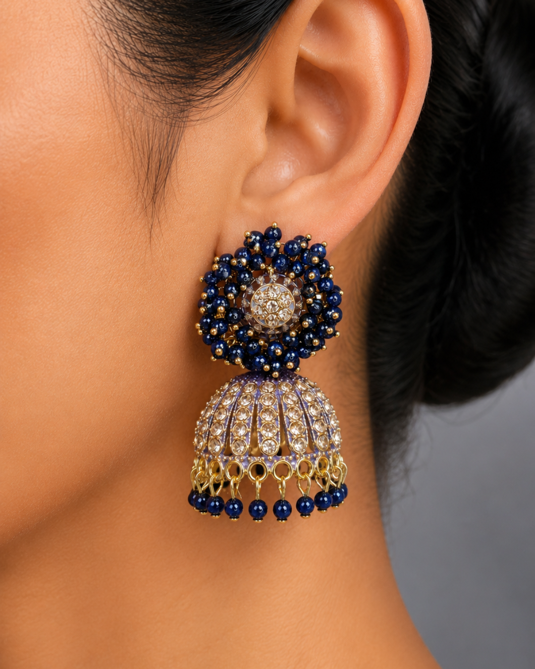 Midnight Blue Diva Cluster Jhumkis
