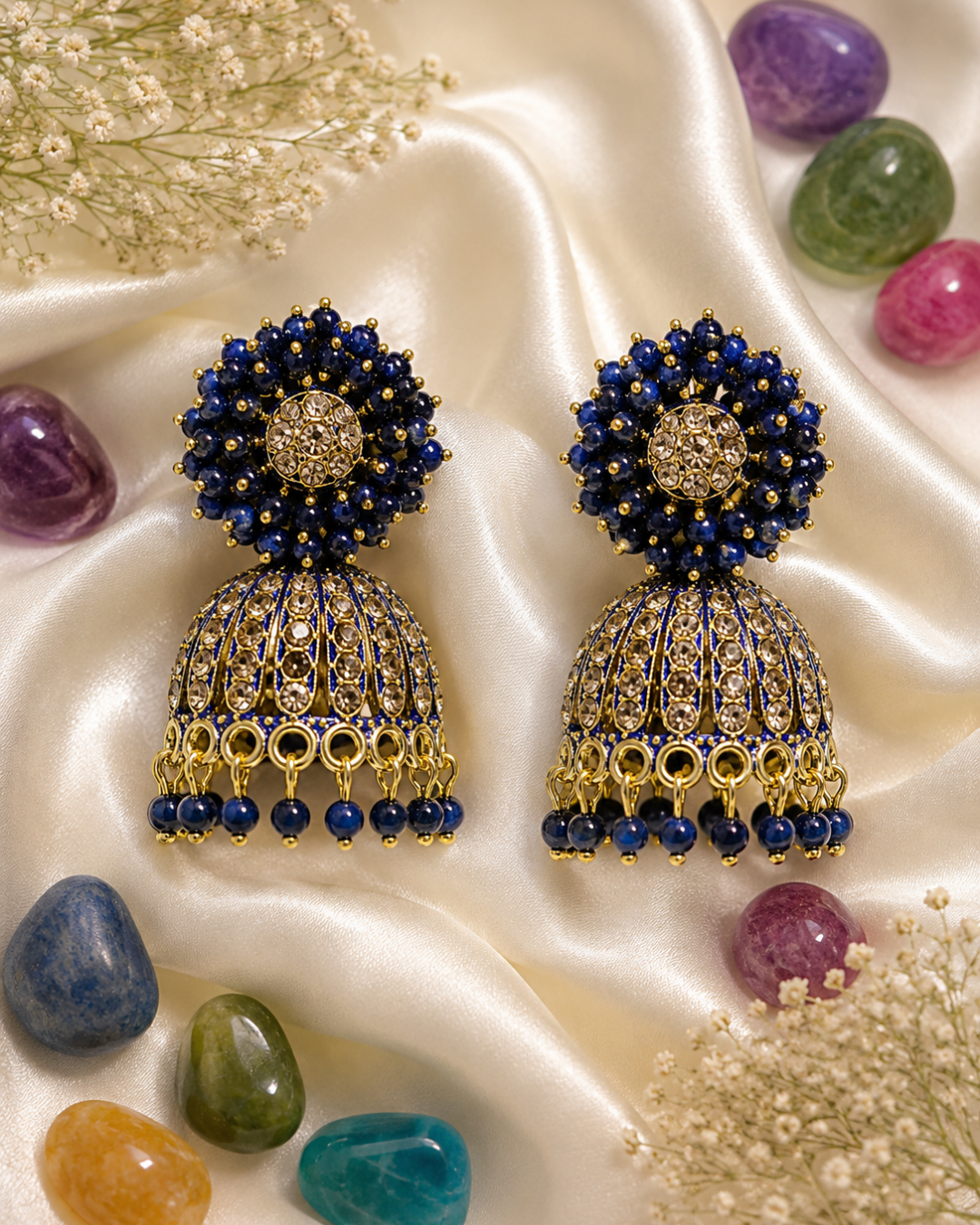 Midnight Blue Diva Cluster Jhumkis
