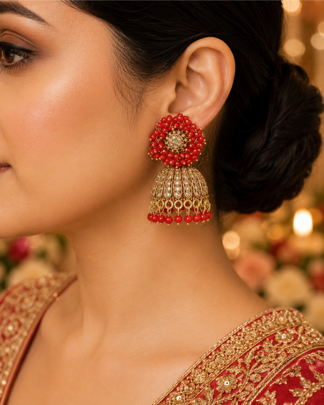 Ruby Red Diva Cluster Jhumkis