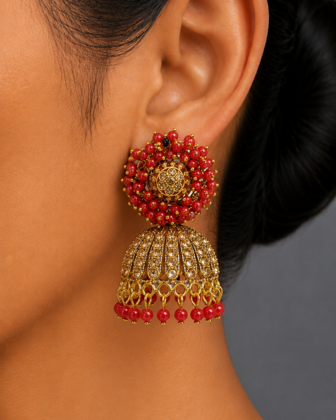 Ruby Red Diva Cluster Jhumkis
