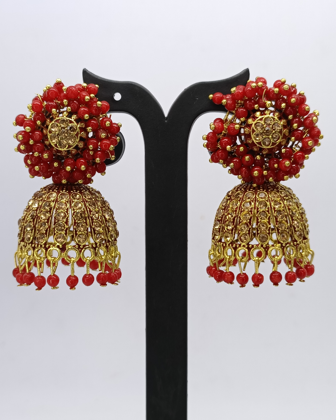 Ruby Red Diva Cluster Jhumkis