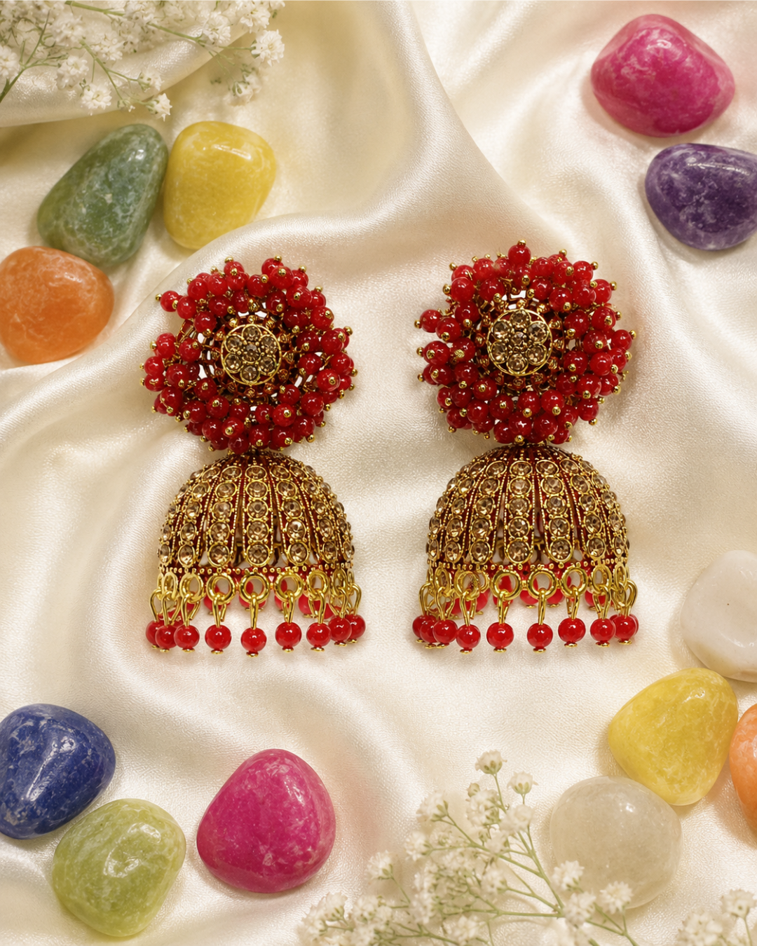 Ruby Red Diva Cluster Jhumkis