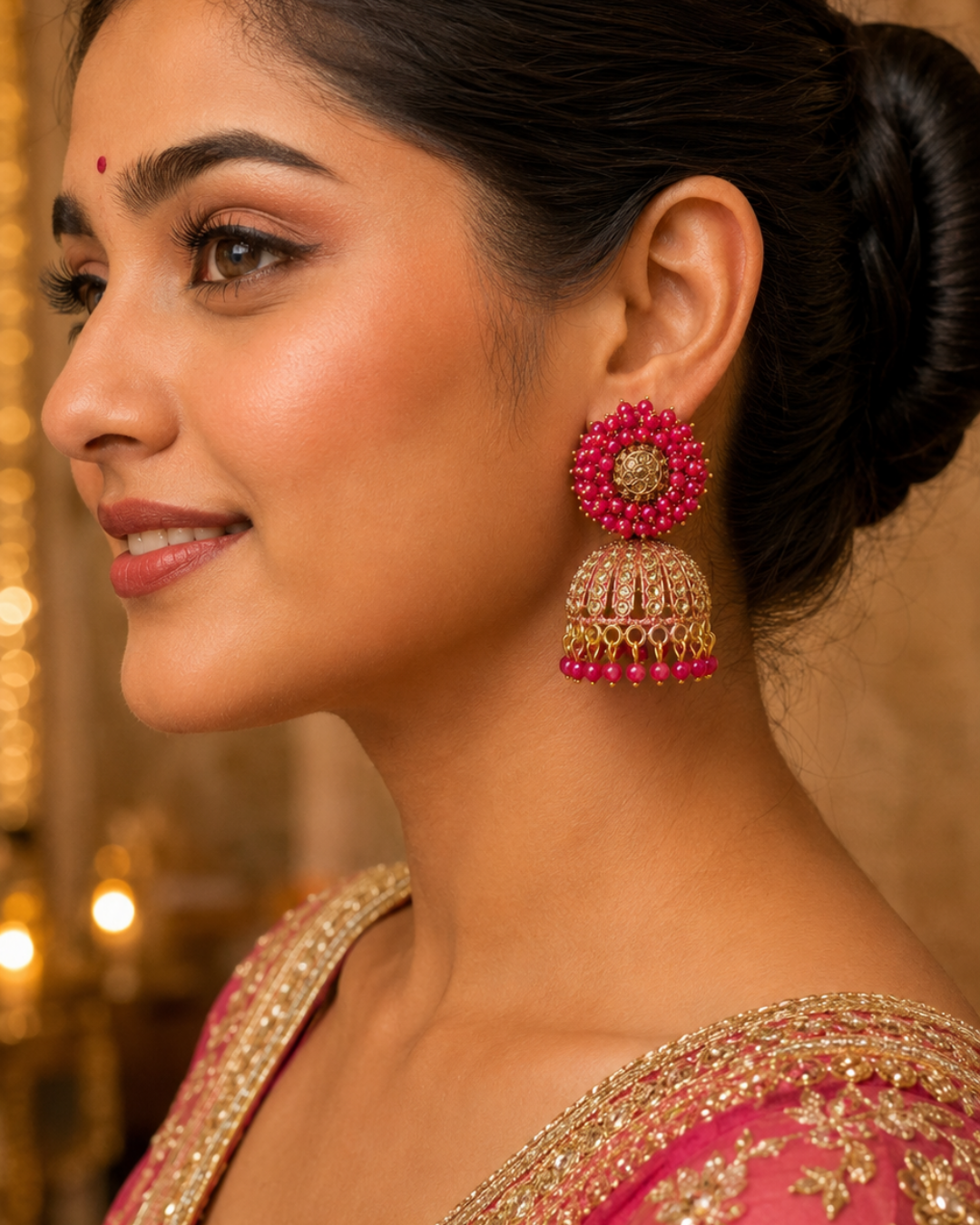 Rani Pink Diva Cluster Jhumkis