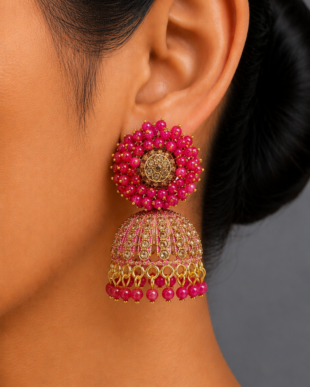 Rani Pink Diva Cluster Jhumkis