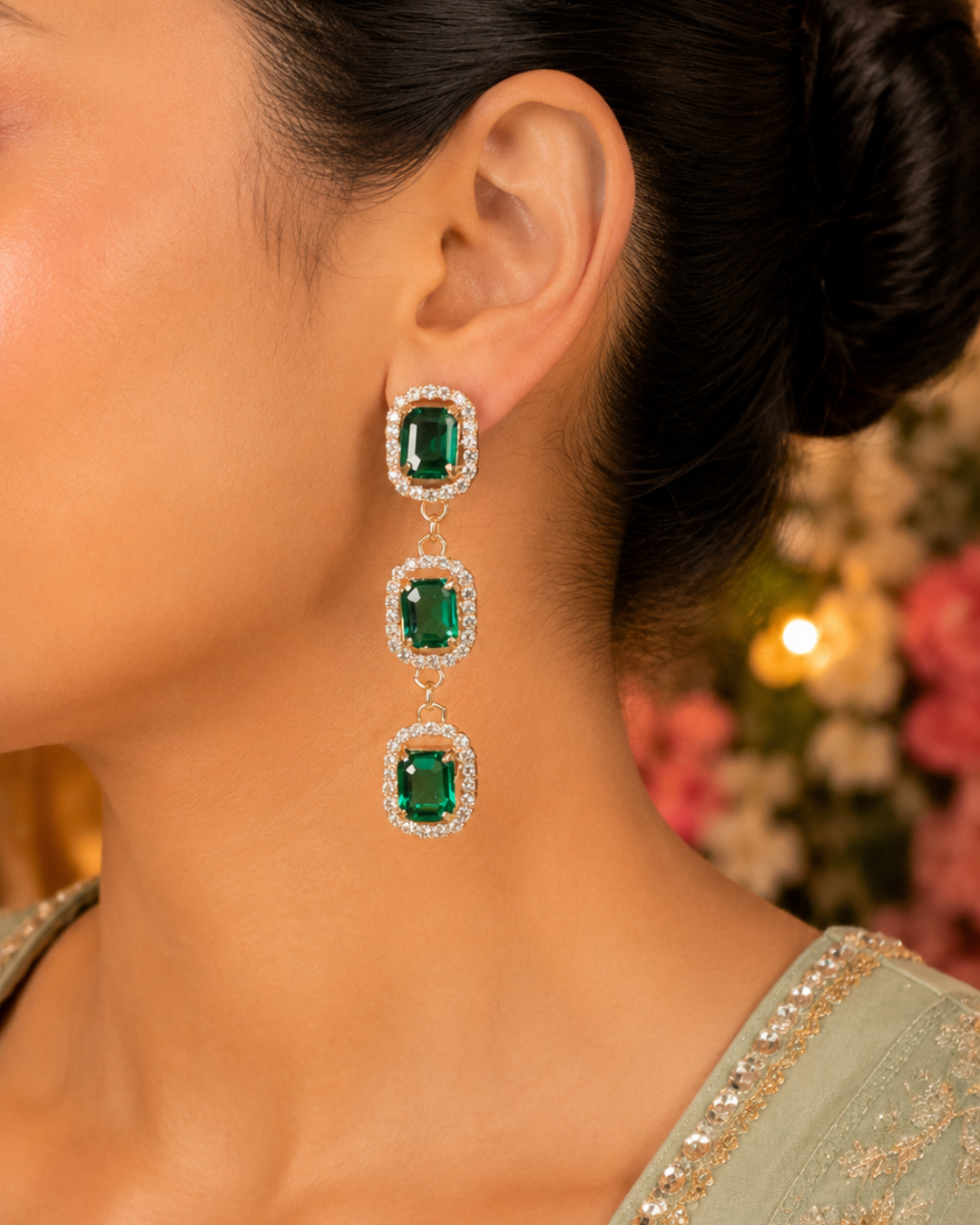 Green Stylish Cascade Earrings