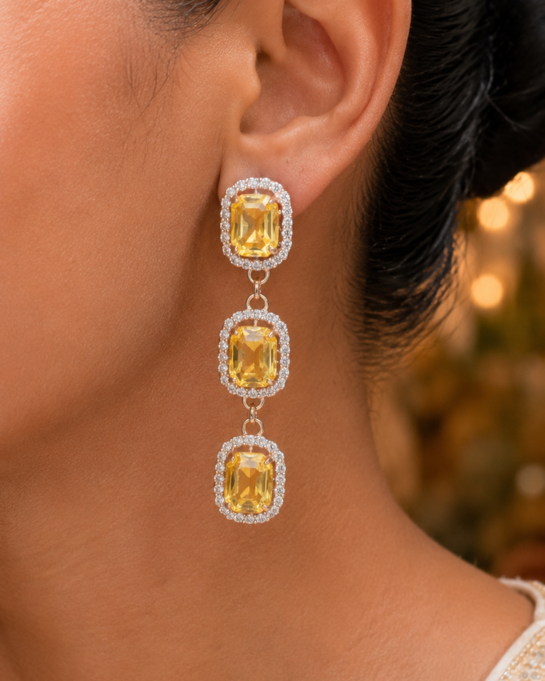 Yellow Stylish Cascade Earrings