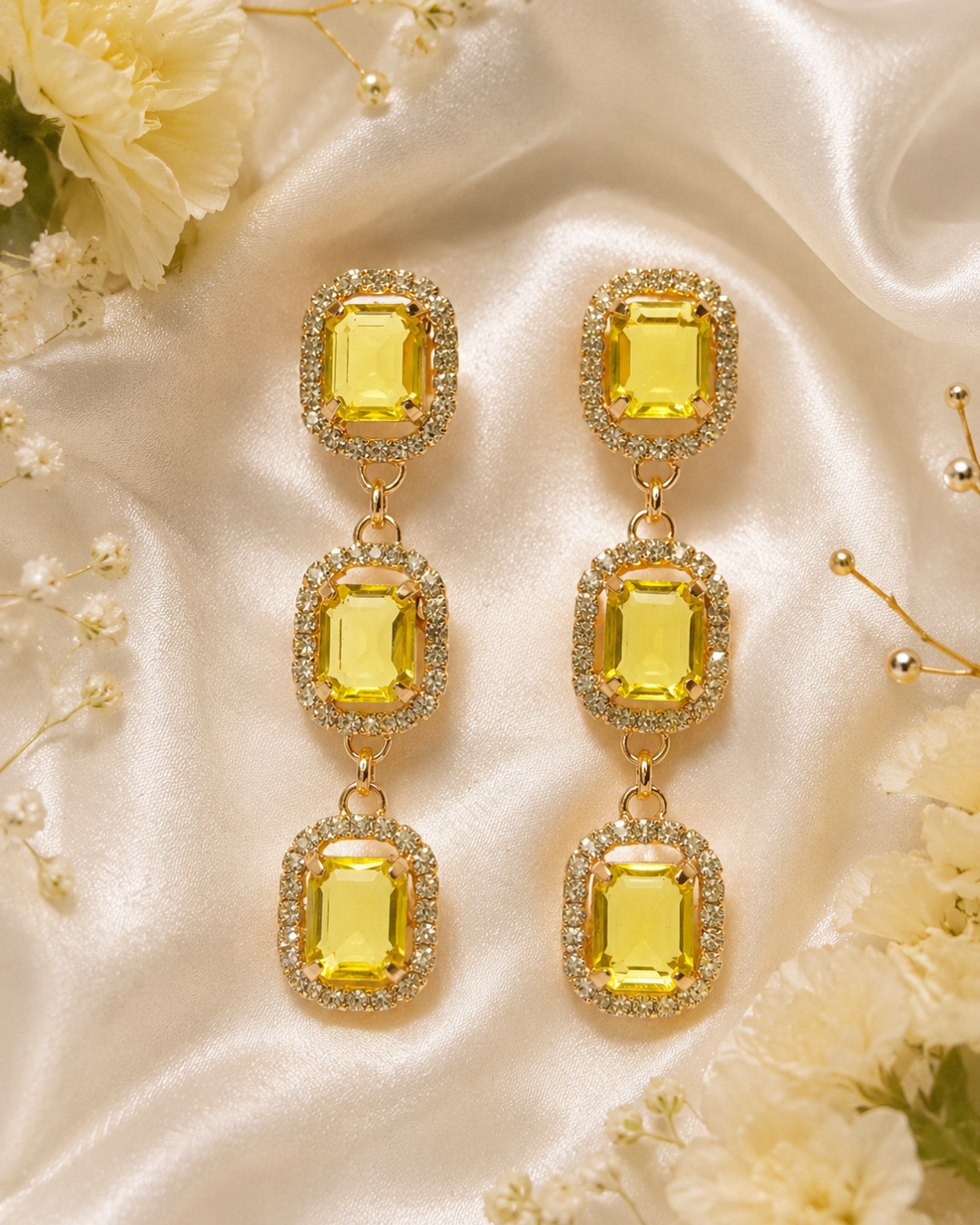 Yellow Stylish Cascade Earrings